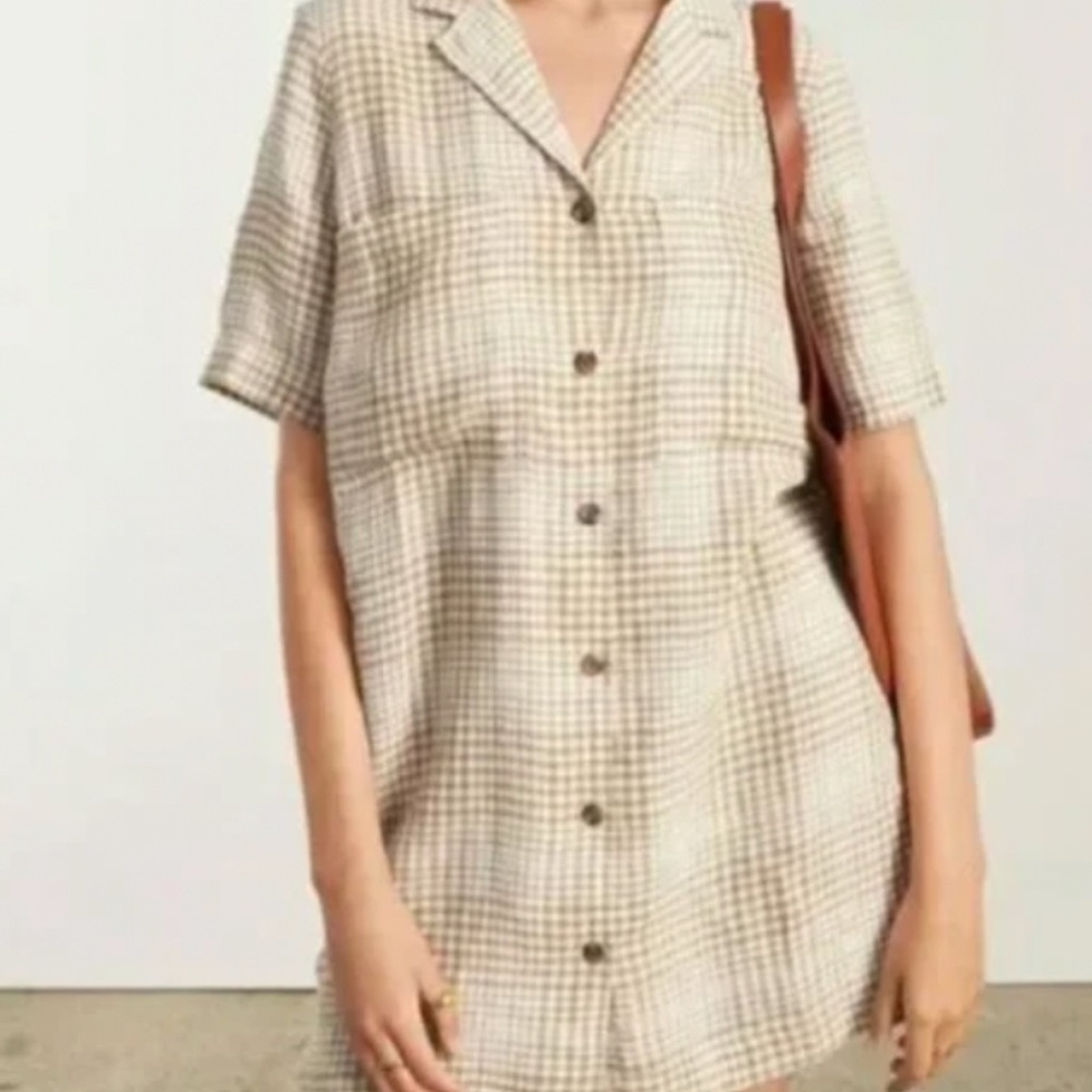 Everlane Linen Shirt Dress Plaid Button-Up